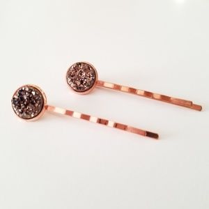 Rose Gold Druzy Hair Pin Set